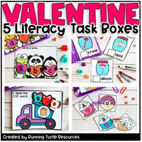 Promotional images of beginning sound cards, donut letter match and CVC building for Kindergarten