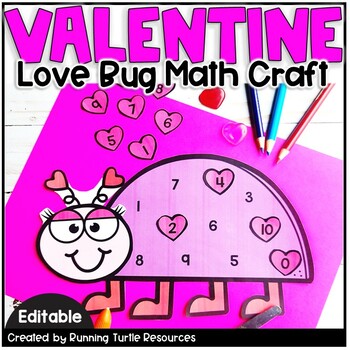 Promotional image of a love bug math craft for students to match heart numbers.