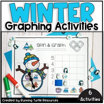 Spin and Graph Kindergarten Activity with a snowman spinner and simple graphing activity with mini erasers.