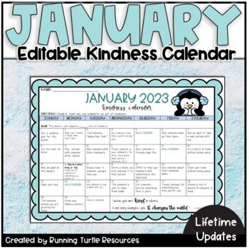 January 2023 Kindness Calendar *Editable* l Lifetime Updates