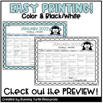 January 2023 Kindness Calendar *Editable* l Lifetime Updates