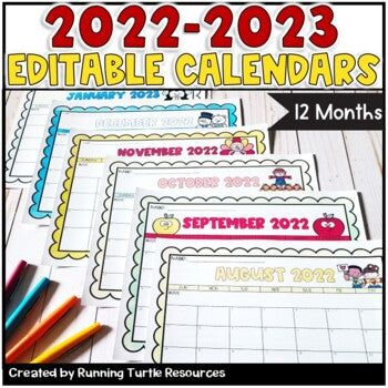 2022-2023 Editable School Calendars – Running Turtle Resources