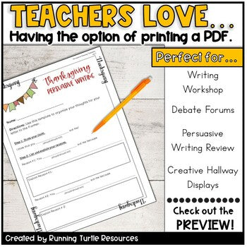 Digital Thanksgiving Turkey Persuasive Writing with Google Slides TM