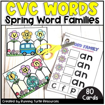 Spring CVC Match Short Vowel Word Family Activities