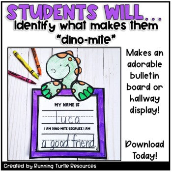 Dinosaur Craft Social Emotional Learning Activity I am DINOMITE