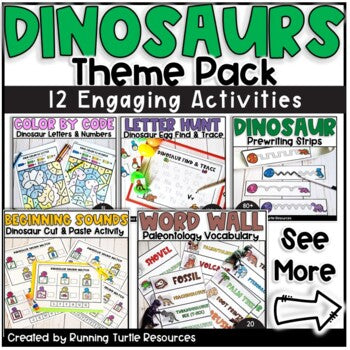 Dinosaurs Math and Literacy Centers for Preschool, Pre-K, and Kindergarten