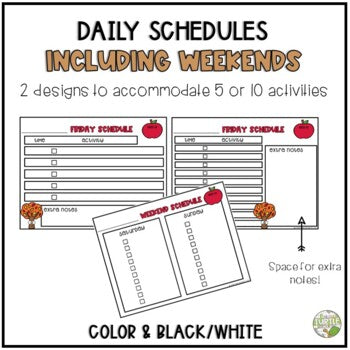Fall Back to School Student Schedules l Editable Templates