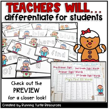 Gingerbread Sight Words l December Word Work Kindergarten