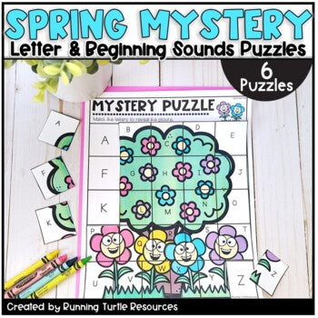 SPRING Alphabet Mystery Puzzles l Letter and Beginning Sounds Match