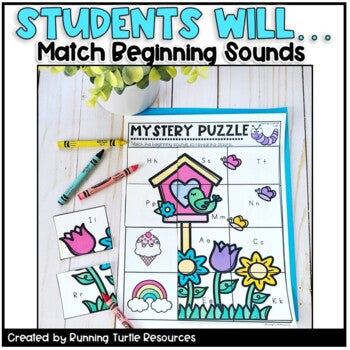 SPRING Alphabet Mystery Puzzles l Letter and Beginning Sounds Match