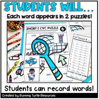 CVC Words Mystery Puzzles Phonics Word Work
