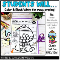 CVC Words Mystery Puzzles Phonics Word Work