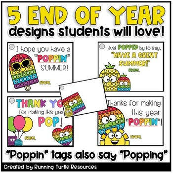 End of Year Pop It Gift Tags EDITABLE Back to School Pop Its Tags