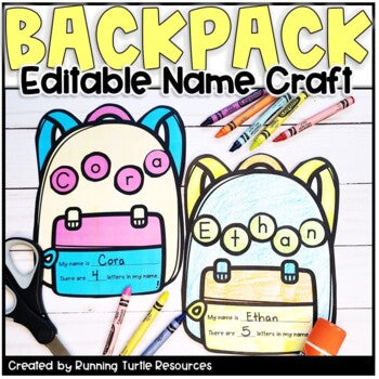 Back to School Name Craft EDITABLE Backpack
