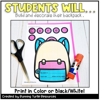 Back to School Name Craft EDITABLE Backpack Craft