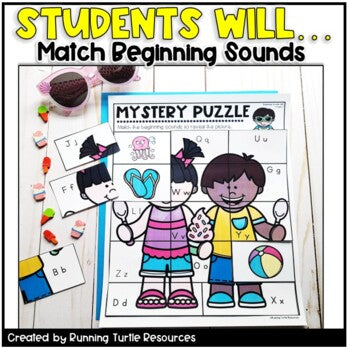 Summer Alphabet Mystery Puzzles l Letter and Beginning Sounds Match