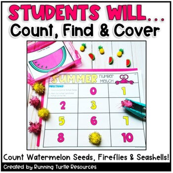 Summer Number Match Count and Cover Task Cards
