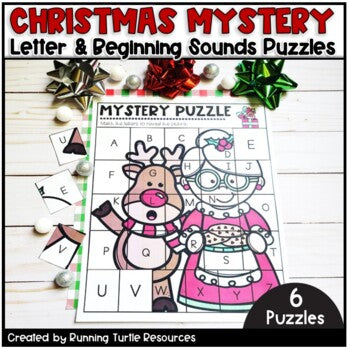 Christmas Alphabet Mystery Puzzles l Letter and Beginning Sounds Match