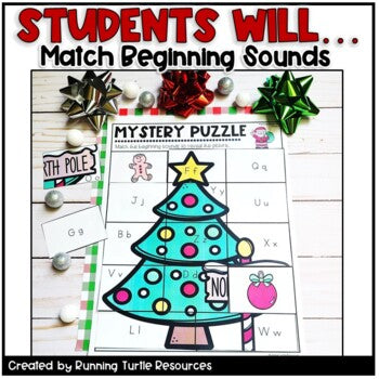 Christmas Alphabet Mystery Puzzles l Letter and Beginning Sounds Match