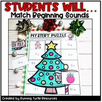 Christmas Alphabet Mystery Puzzles l Letter and Beginning Sounds Match
