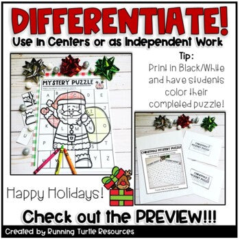 Christmas Alphabet Mystery Puzzles l Letter and Beginning Sounds Match