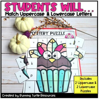 Thanksgiving Alphabet Mystery Puzzles l Letter and Beginning Sounds Match