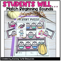 Thanksgiving Alphabet Mystery Puzzles l Letter and Beginning Sounds Match