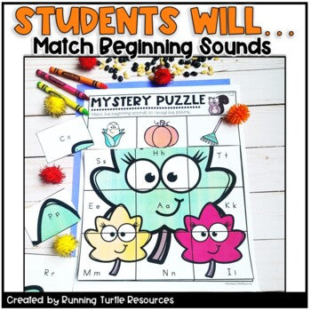 Fall Mystery Puzzles, Autumn Letter and Beginning Sounds Match