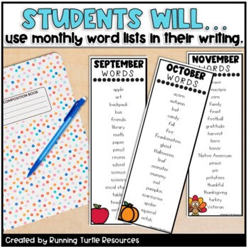 Student Dictionary l Personal Word Wall l Monthly Writing Lists