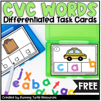 CVC Words Task Cards l Beginning, Middle, End Sounds FREEBIE