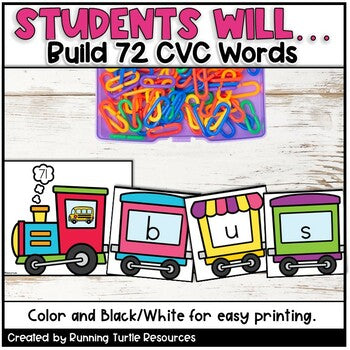 CVC Words Center Train Activity