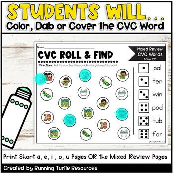 CVC Word Activities l CVC Words Roll and Find Dice Games