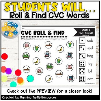 CVC Word Activities l CVC Words Roll and Find Dice Games