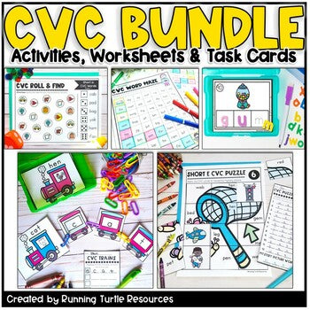 CVC Words Activities, Worksheets and Task Card Bundle