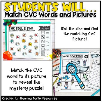 CVC Words Activities, Worksheets and Task Card Bundle