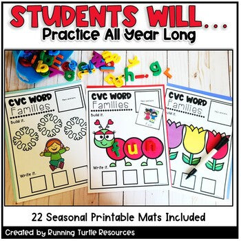 CVC Word Activities l Read Build Write Seasonal Phonics Mats