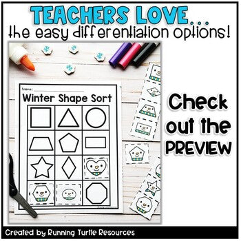Winter Sorting Shapes Kindergarten Math