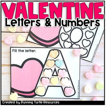 Conversation Hearts Valentine Letter and Number Formation Task Cards