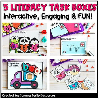 Valentines Day Math Task Cards and Literacy Centers Bundle February Morning Work
