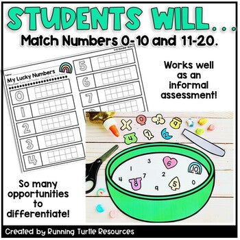St Patrick's Day Math Craft, Lucky Charm Craft, Number Matching
