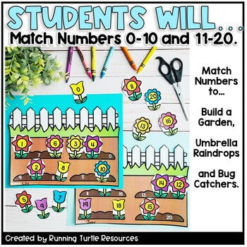 Spring Math Crafts Number Matching and Recognition 1-20 for Kindergarten